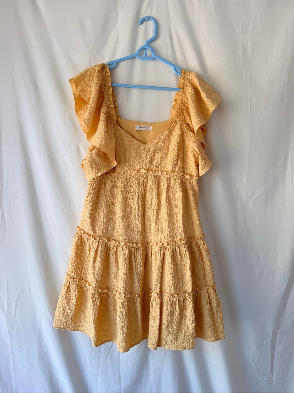 Doe & Rae Yellow Textured Ruffle Mini Dress